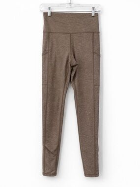 Aerie The Hugger Leggings High Rise Tan Brown Pockets Size Medium Athletic
